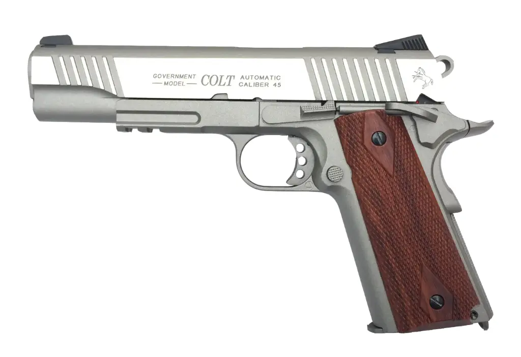 Colt 1911 Rail Gun GBB CO2 roestvrij staal 6 mm 17 BB's 1J