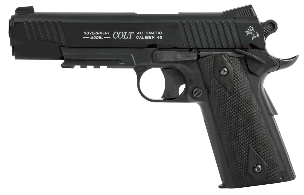 Colt Rail Gun NBB CO2 metalen cilinderkop Mat Zwart 6mm 15BBs 1J