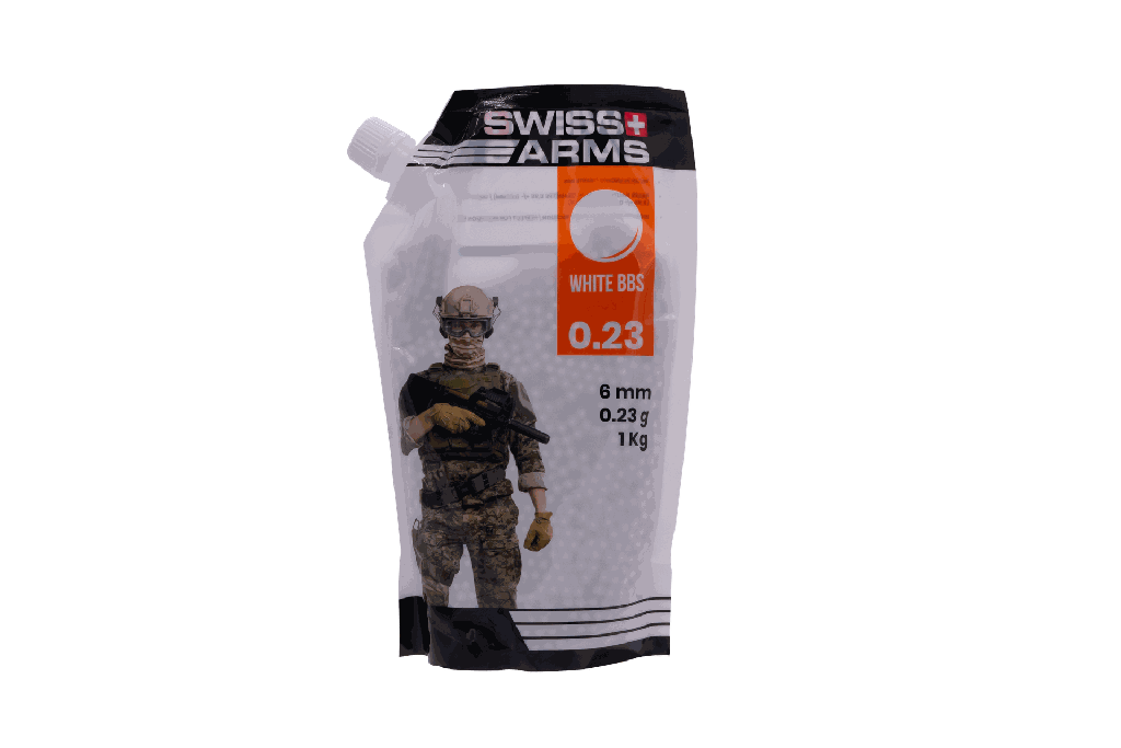 Witte SWISS ARMS bolletjes 0,23gr zak van 1 kg met schenktuit